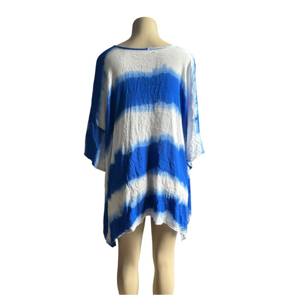 Blue and White Tie-Dye Poncho Beach Cover Up Top OSFA - Picture 2 of 5